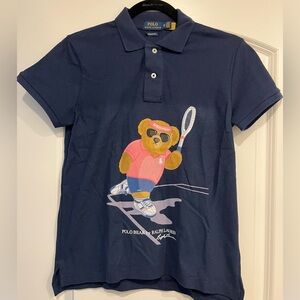 Rare Polo Ralph Lauren Women’s Tennis Bear Polo Shirt US Open Navy Custom Sz XS